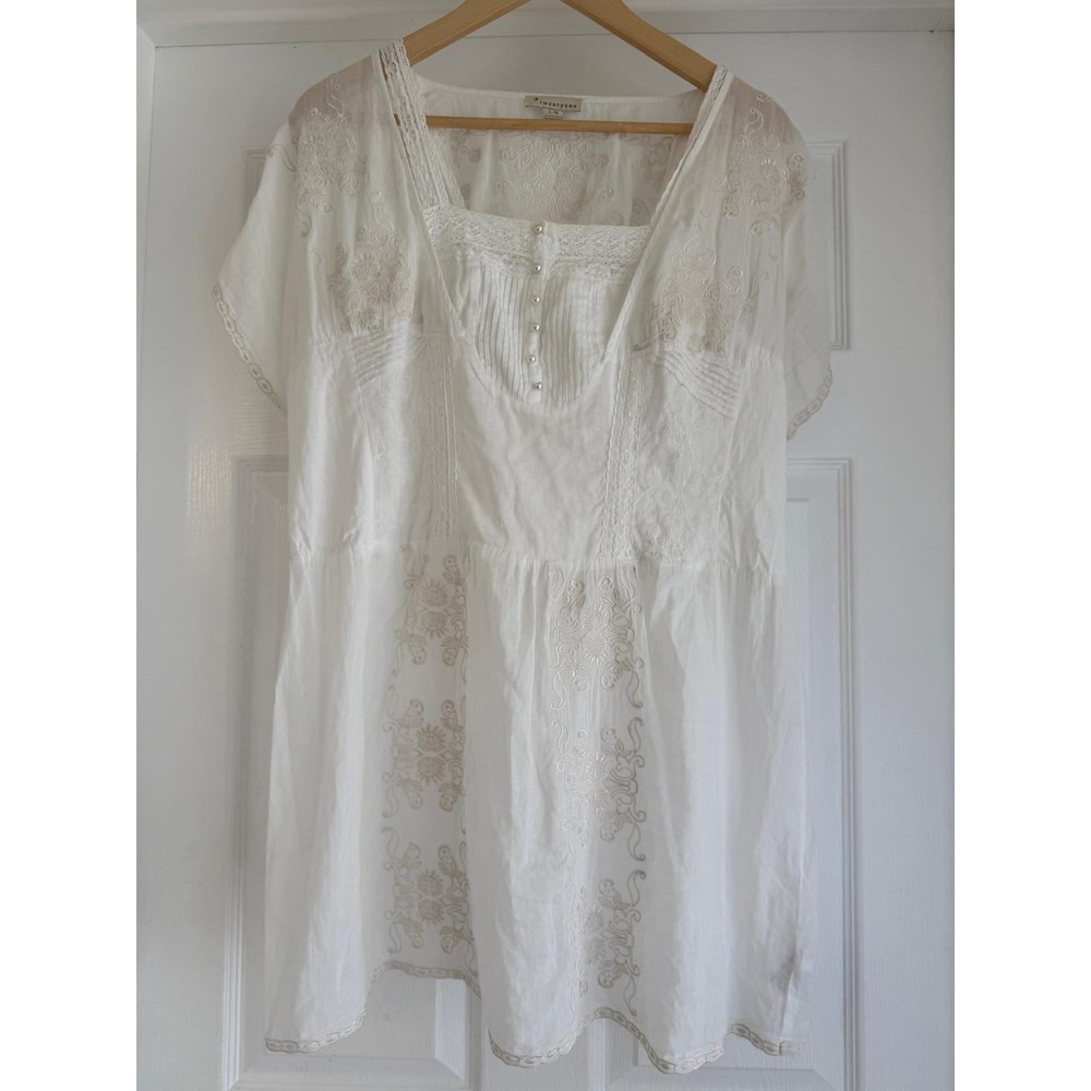 Twentyone White Cotton Gauze Embroidered Lace Tunic Top Boho Large L/G
